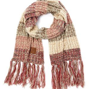 C.C® beige and red oversized fringe scarf. NWT gift